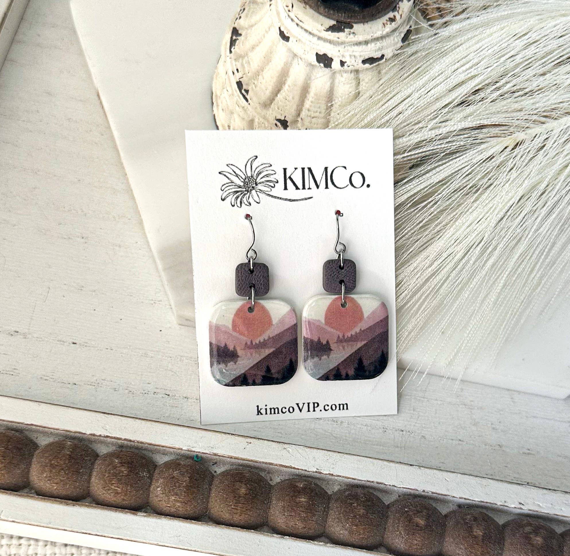 KIMCo. - Wholesale Dangle Earrings - Polymer Clay Earrings -Everyday - Boho Sunset/Mountain Scene