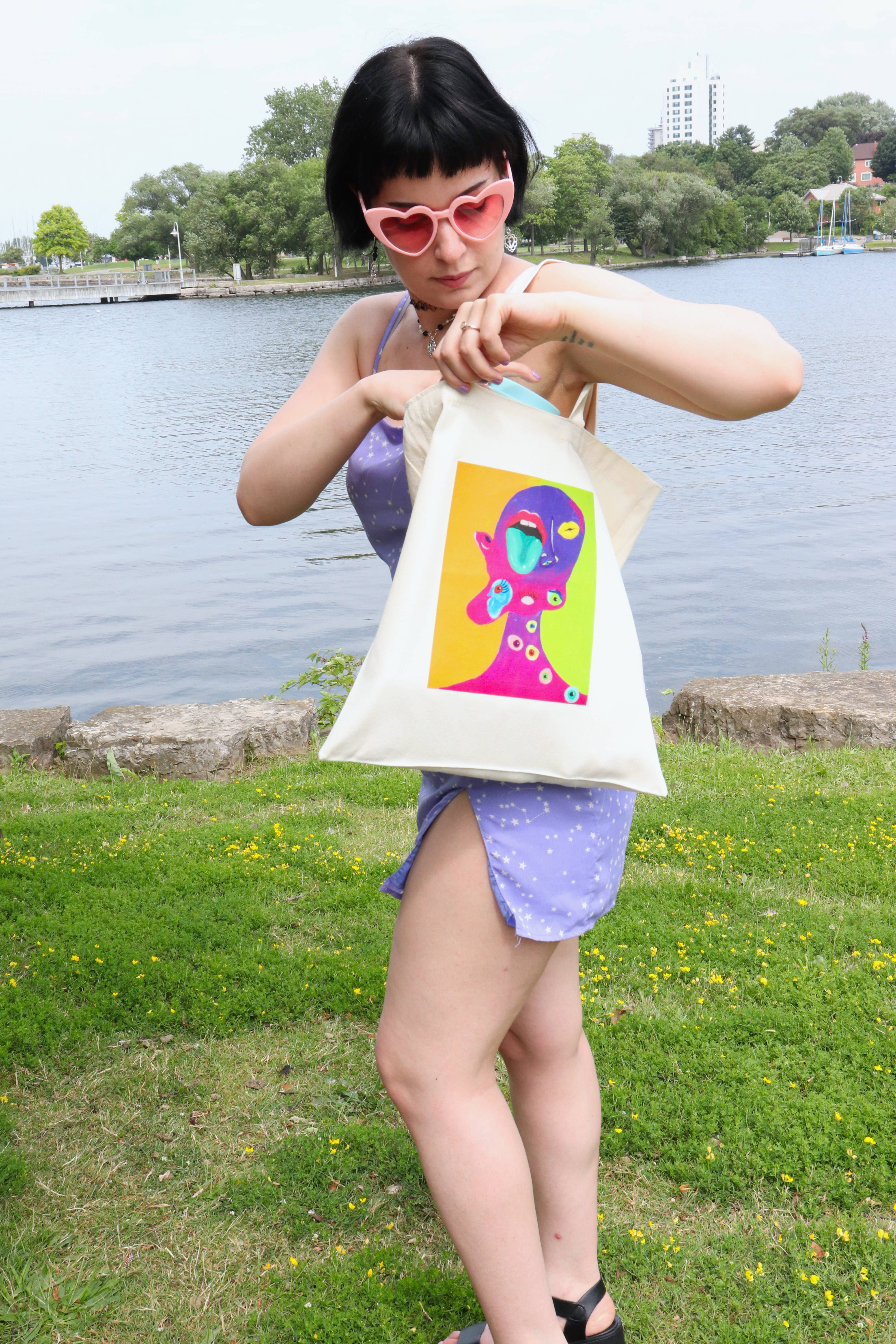 Sticker Hardly Know Her - Wholesale Tote Bag - Women's - Abstract Contemporary Face Tote Bag - Original Artwork4