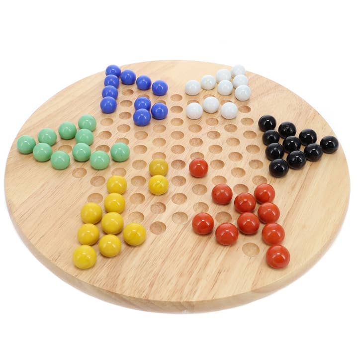 Wood Expressions - Wholesale Board Game - Wood Chinese Checkers Set with Glass Marbles - 11.5 Inch