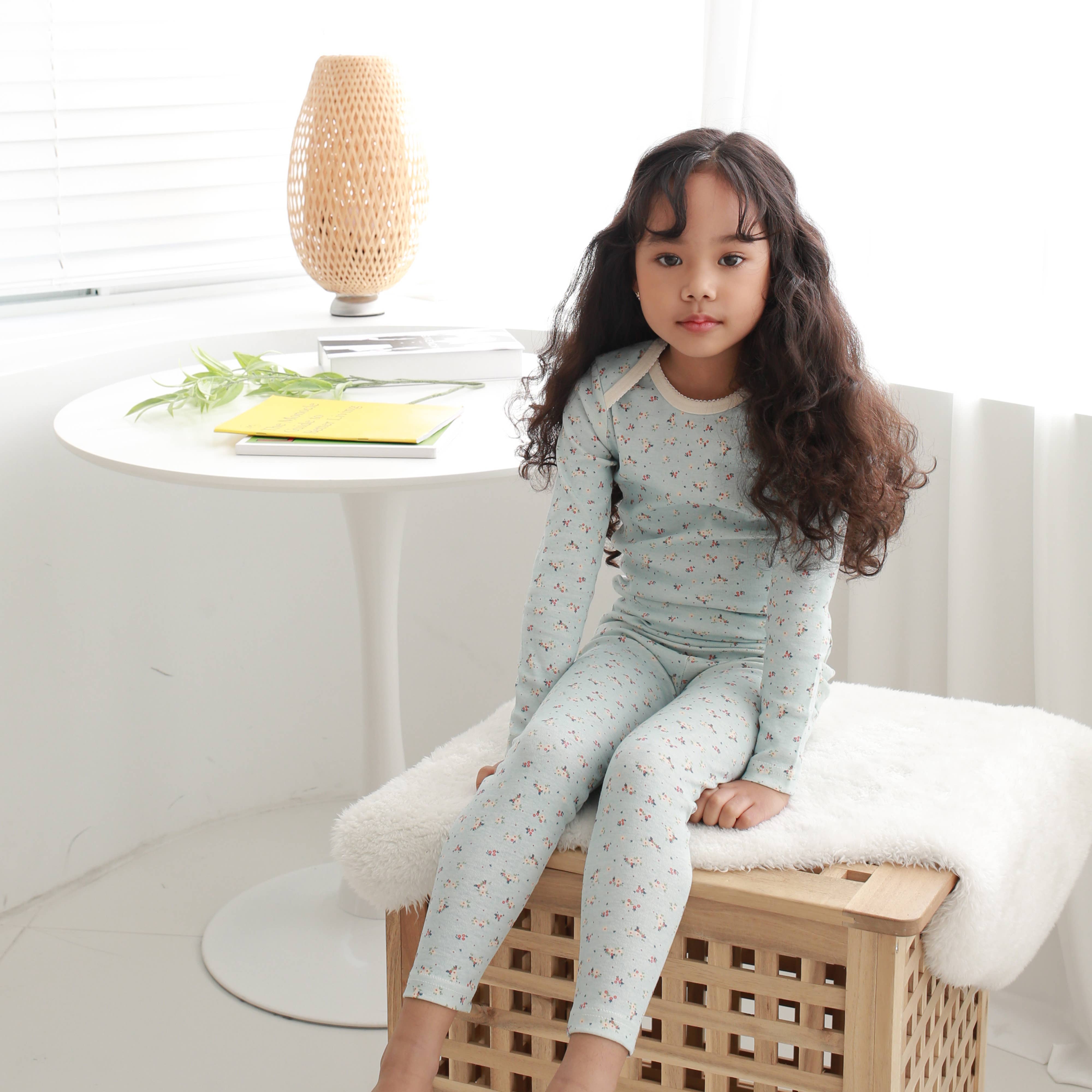 WithOrganic - Wholesale Sleepwear Set - Kids - Organic 2 Pieces Pajama Set - Mint Floral1