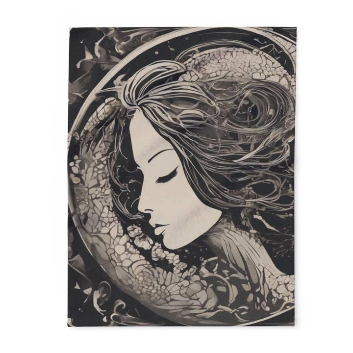 Manta de Forro Polar Acogedora con Estampado de Mujer en Blanco y Negro WhimsiGoth para venta al por mayor de LadyKCreations1