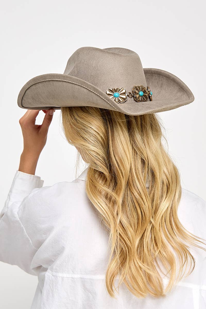 Collections by Fame Accessories – wholesale Fedora – Women’s – Turquoise Stud Rectangular Concho Chain Western Cowboy Hat2