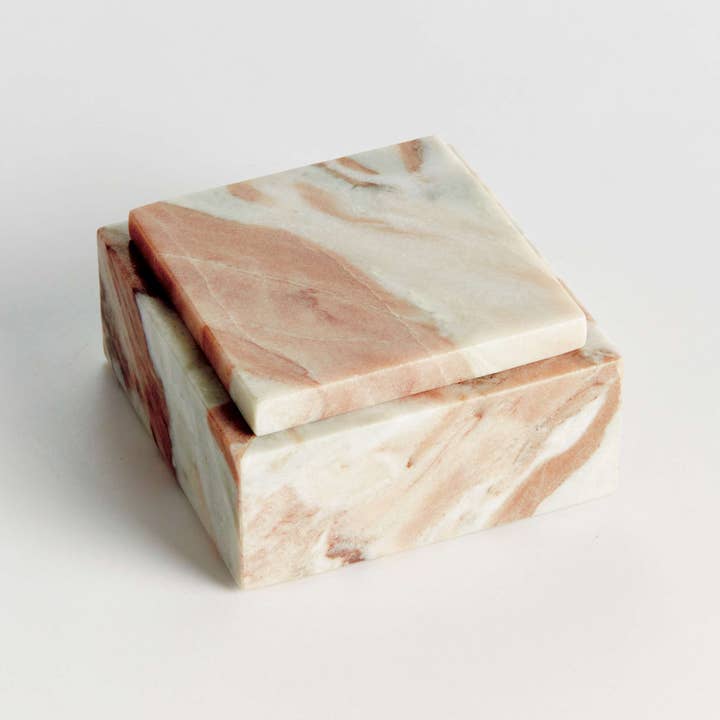Napa Home & Garden - Wholesale Decorative Box - Jaqueline Square Lidded Box Short - Brown/White Marble1