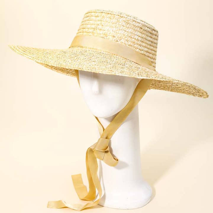 Straw Weave Ribbon Bow Chin Strap Sun Hat for wholesale by Anarchy Street