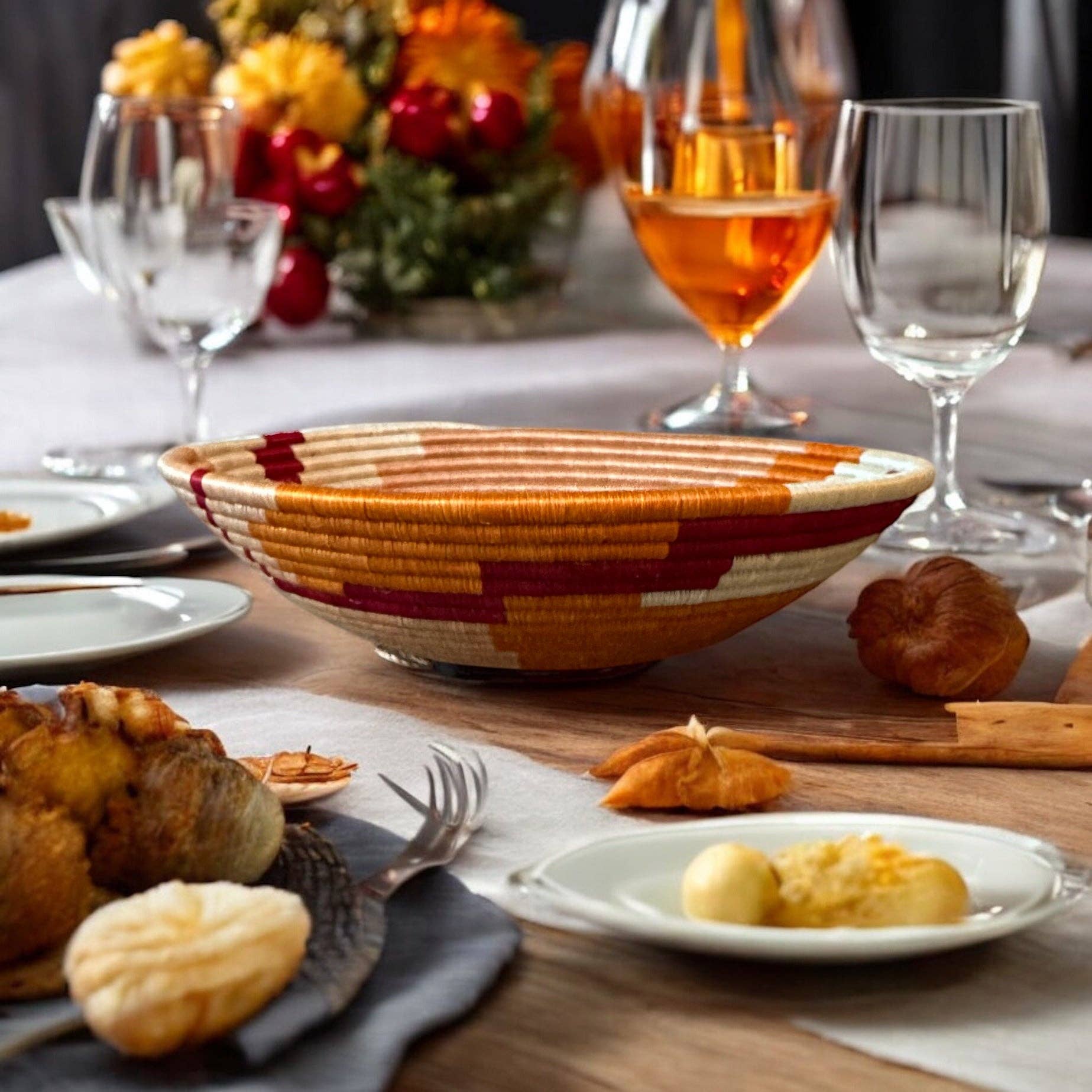 The African Home Goods - Wholesale Decoratief bord/schotel/kom - Rwanda Afrikaanse kom - Oranje met Perzik1