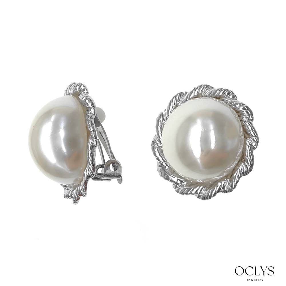 Oclys - Wholesale Clip-On Earrings - Dalia round clip-on earrings pearl stainless steel1