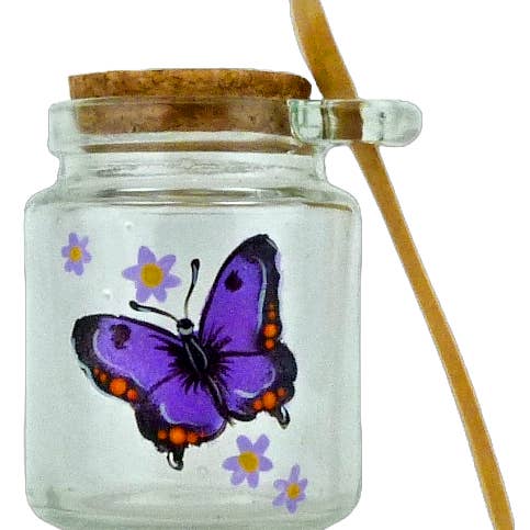 Purple Hairstreak Butterfly Hand Painted Honey Jar for wholesale by Classy Art Designs, LLC