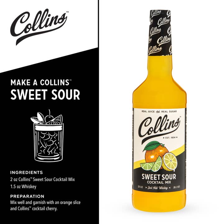Collins - Wholesale Cocktail Mix/Syrup - Real Sugar Sweet & Sour Cocktail Mix - 32 oz
