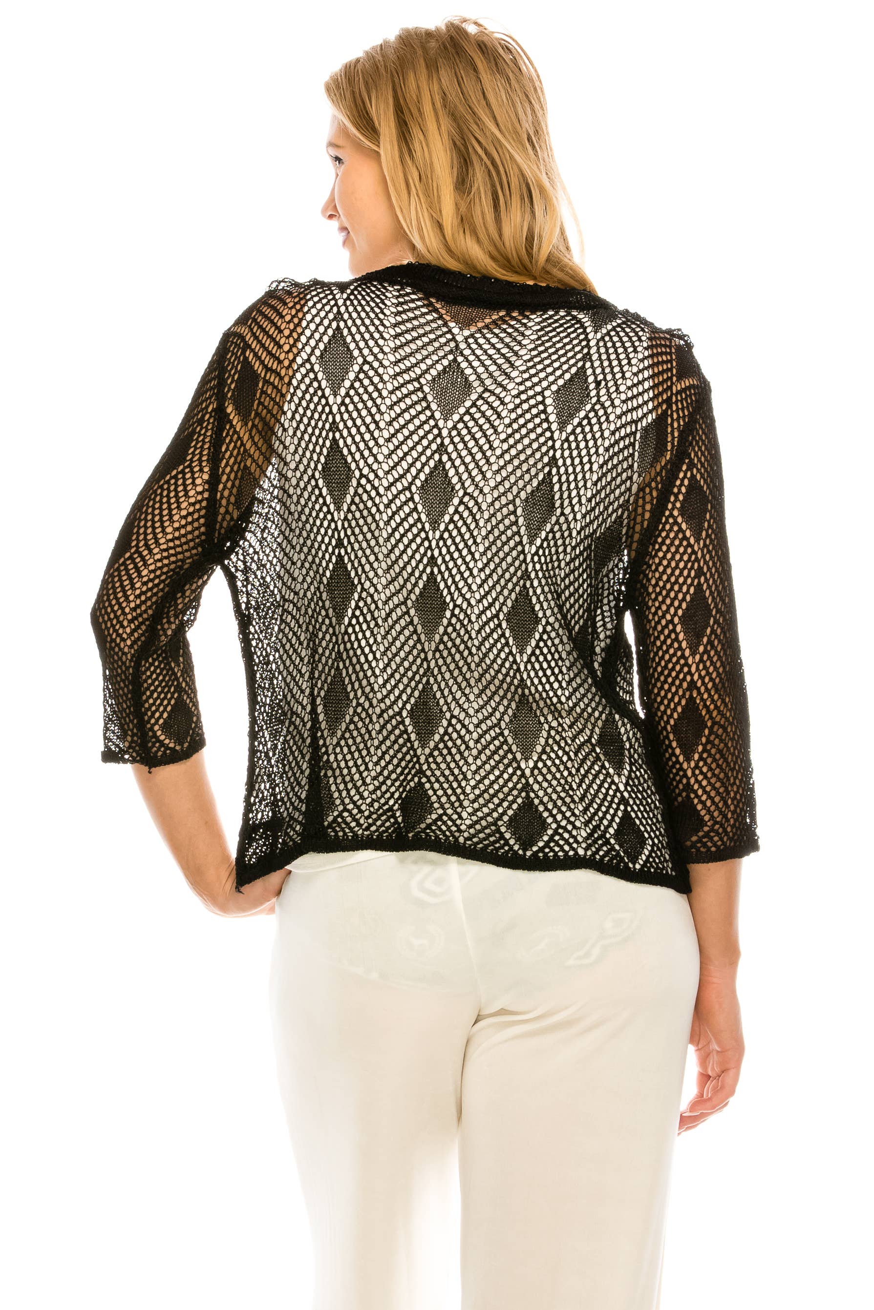 Jostar - Wholesale Cardigan - Women's - Crochet Tie Shrug with Beaded Embellishment6