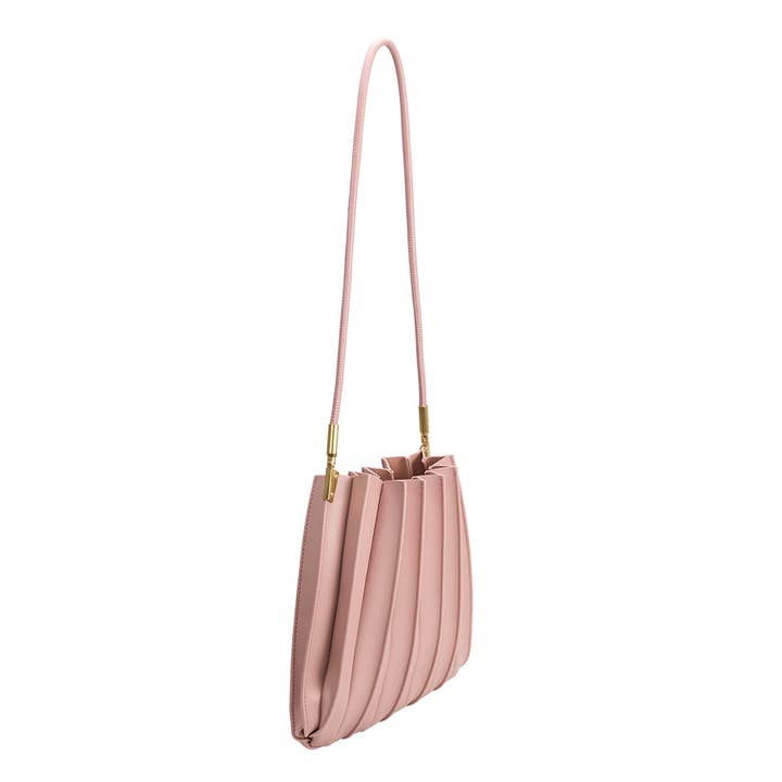 Melie Bianco - Wholesale Shoulder Bag - Women's - Carrie Blush Pleated Vegan Shoulder Bag