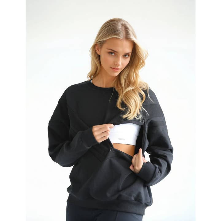 Noir Isabella Organic Oversized Nursing & Pregnancy Sweatshirt for wholesale on Faire1