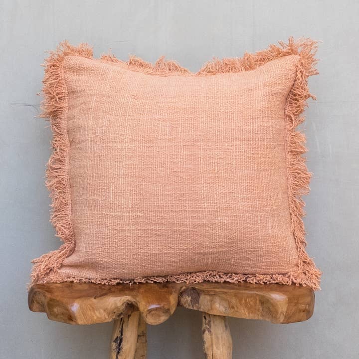 Boho Cushion Cover / Throw Pillow - Salmon Pink Plain Fringe for wholesale by Bali Harvest
