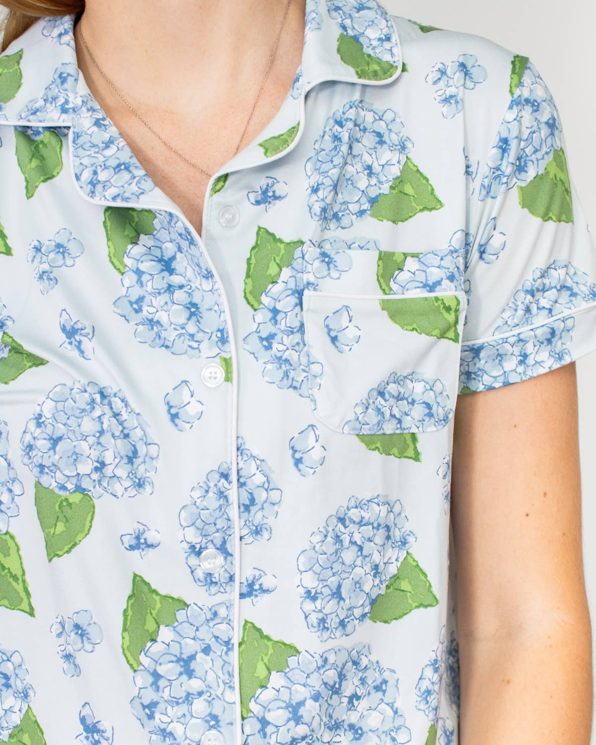 The Royal Standard - Wholesale Sleepwear Top - Women's - Hydrangea Short Sleeve Button Up Sleep Shirt   Illusion/Blue/Green   -Asst.2