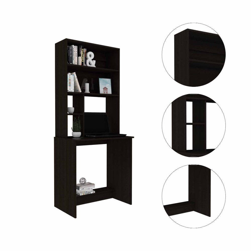Treevol Furniture - Wholesale Desk Set - Monroe Computer Desk, Four Shelves, Black Wengue Finish5