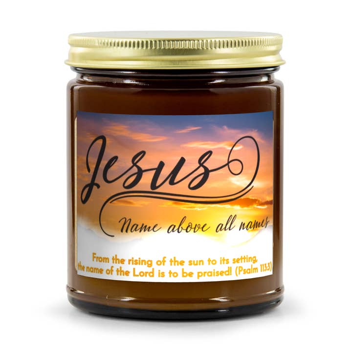 Psalm 113:3 Jesus Name Above All Names Christian Soy Wax Candle (7.5 oz.) for wholesale by Pioneer Kitty Market