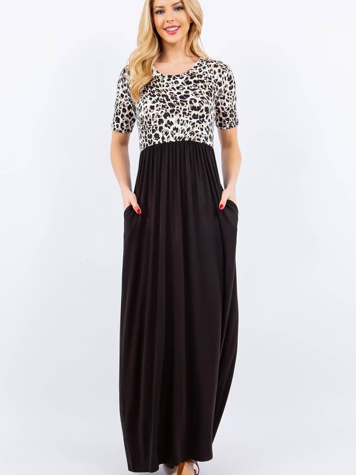 Taupe Leopard ANIMAL PRINT FULL-LENGTH DRESS IN MISSY & PLUS SIZE CD43411Y for wholesale on Faire