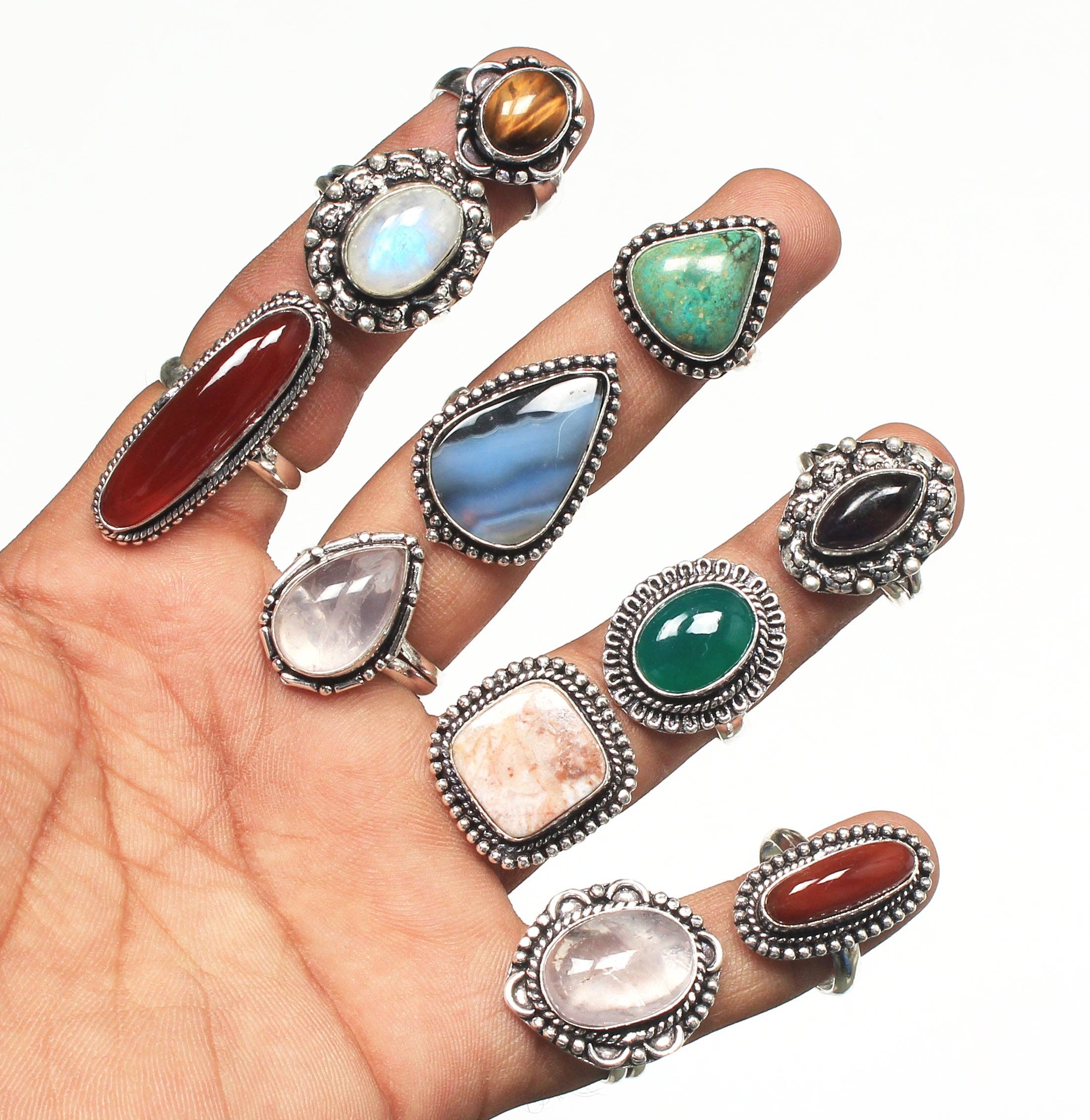 Handmade Jewels – Engroshandel Statementring – Boheme Krystal Ringsæt - Sølvbelagt, Blandede Størrelser, Assorterede Design13