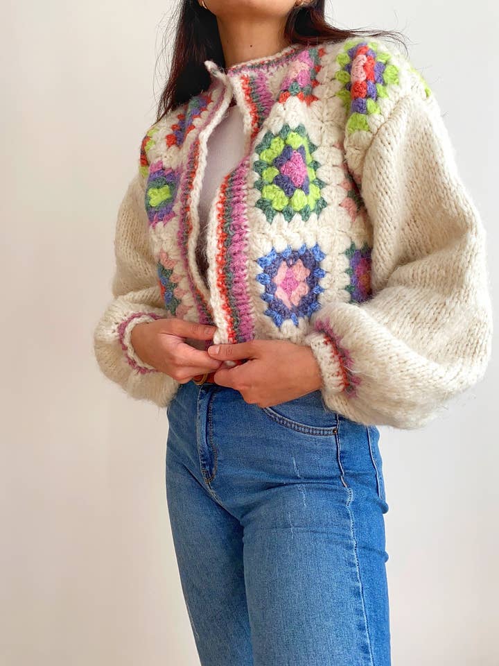 Handknit Granny Square Mohair Wool Cardigan for Women for wholesale by Honey Art and Nature