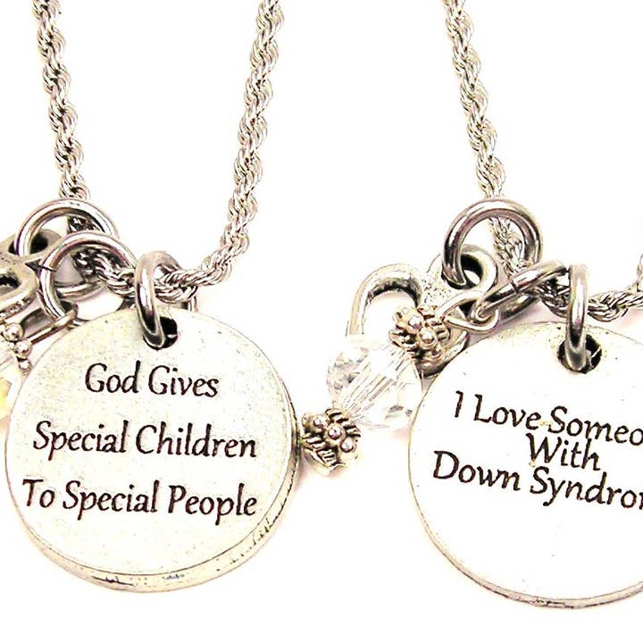 Parent Of A Down Syndrome Child Set Of Rope Chain Necklaces for wholesale by Chubby Chico Charms