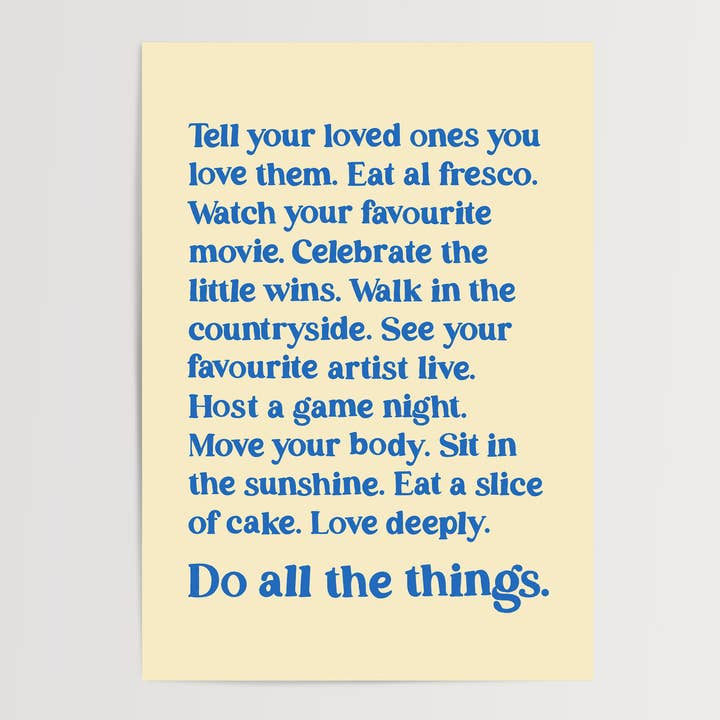 Do All The Things Art Print for wholesale by The Shy Zebra Print Company