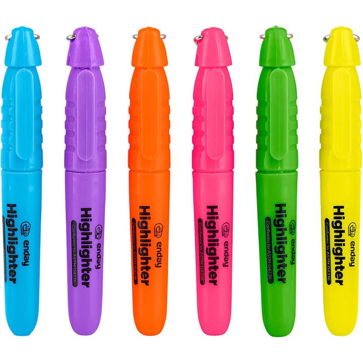 enday - Vendita all'ingrosso Evidenziatori - Mini evidenziatore fluorescente con clip per cappuccio (confezione da 6)