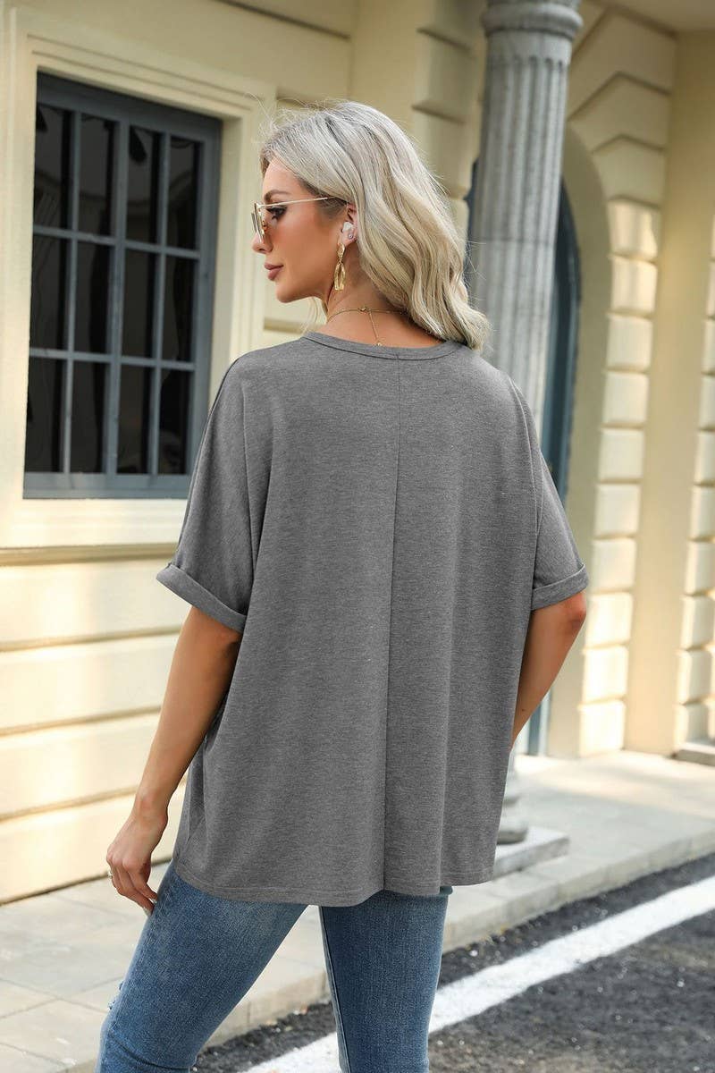 Lily Clothing - Wholesale T-Shirt - Women's - ROUND NECK SOLID COLOR SHORT SLEEVE LOOSE T SHIRT_CWTSTS02809
