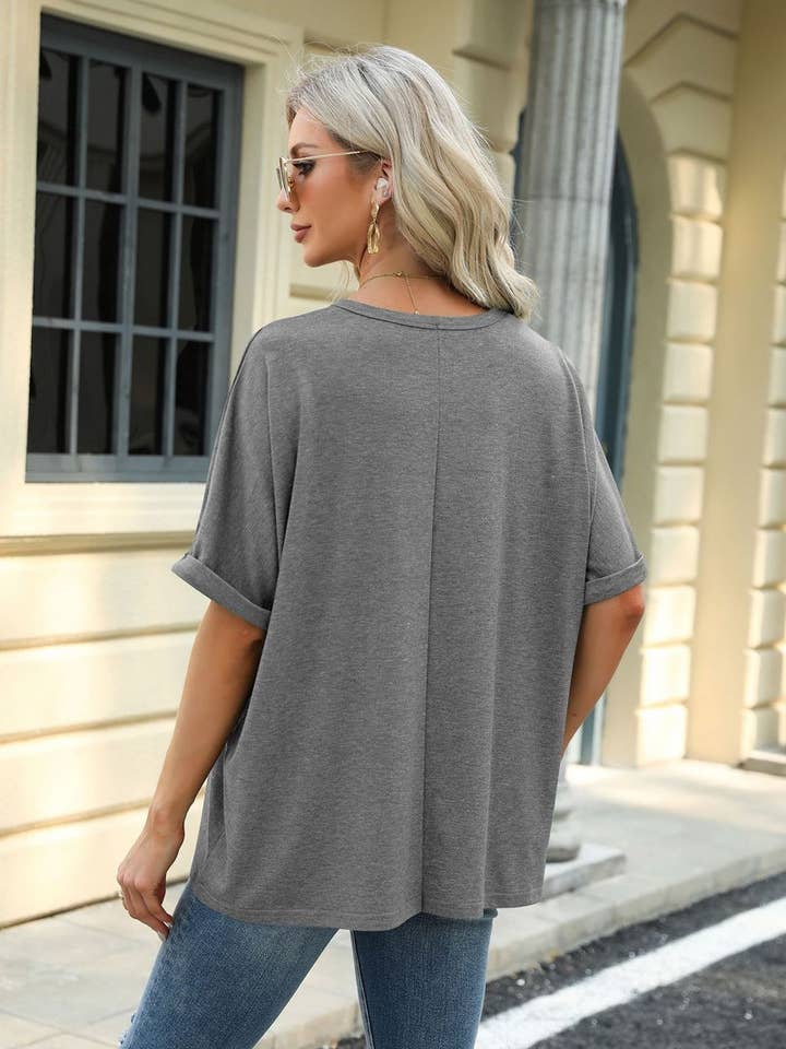 Lily Clothing - Wholesale T-Shirt - Women's - ROUND NECK SOLID COLOR SHORT SLEEVE LOOSE T SHIRT_CWTSTS02809