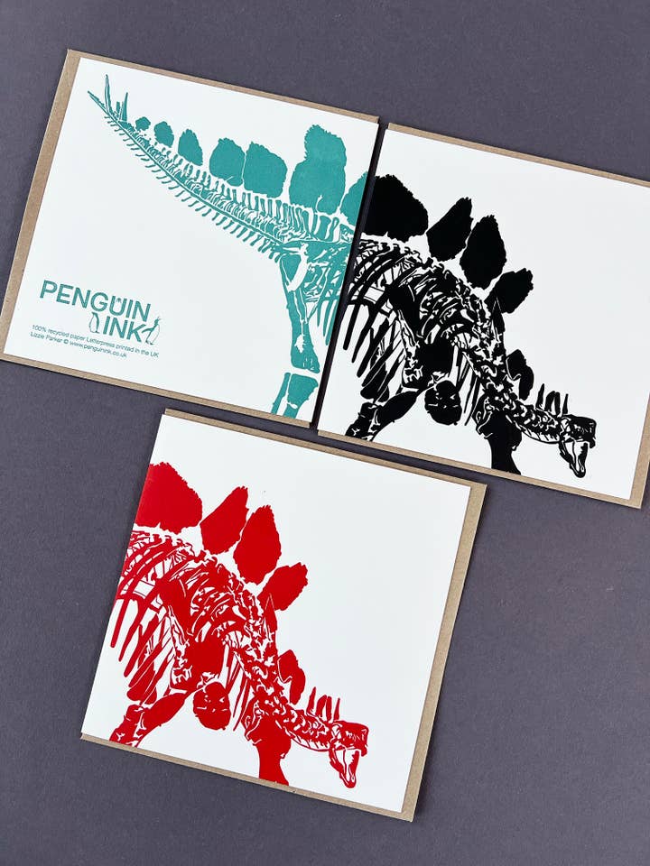 Cartão Letterpress Dinossauro Steg por atacado de Penguin Ink