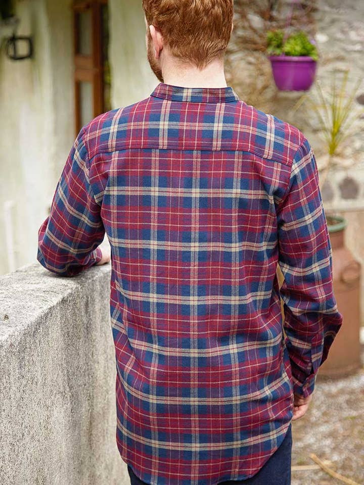 Lee Valley Ireland - Wholesale Button Down Shirt - Men's - Grandfather Shirt Flannel Maroon Navy Check (LV10)2