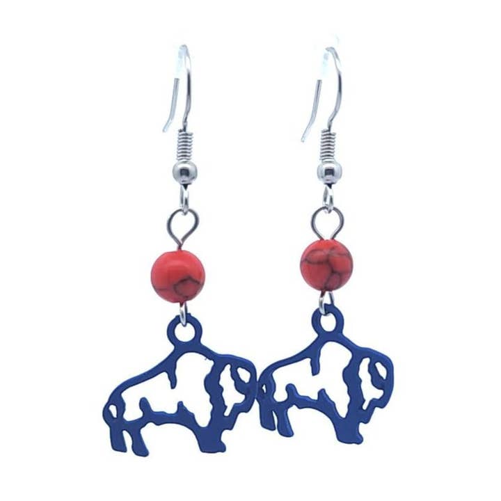 Red/Blue Buffalo Fan Earrings for wholesale by The Pearl & Stone