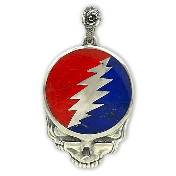 Grateful Dead Steal Your Face Pendant | Lapis / Howlite for wholesale by Hiouchi Jewels | Rose & Bolt Grateful Dead Jewelry