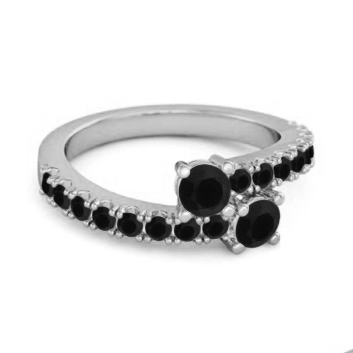 Anello Moderno con Fascia Pavé Toi et Moi Rotonda in Spinello Nero - Argento Sterling per la vendita all'ingrosso da parte di Star Joya