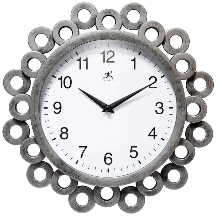 Modern/Contemporary Round Silver Wall Clock 12 Inch for wholesale by Infinity Instruments