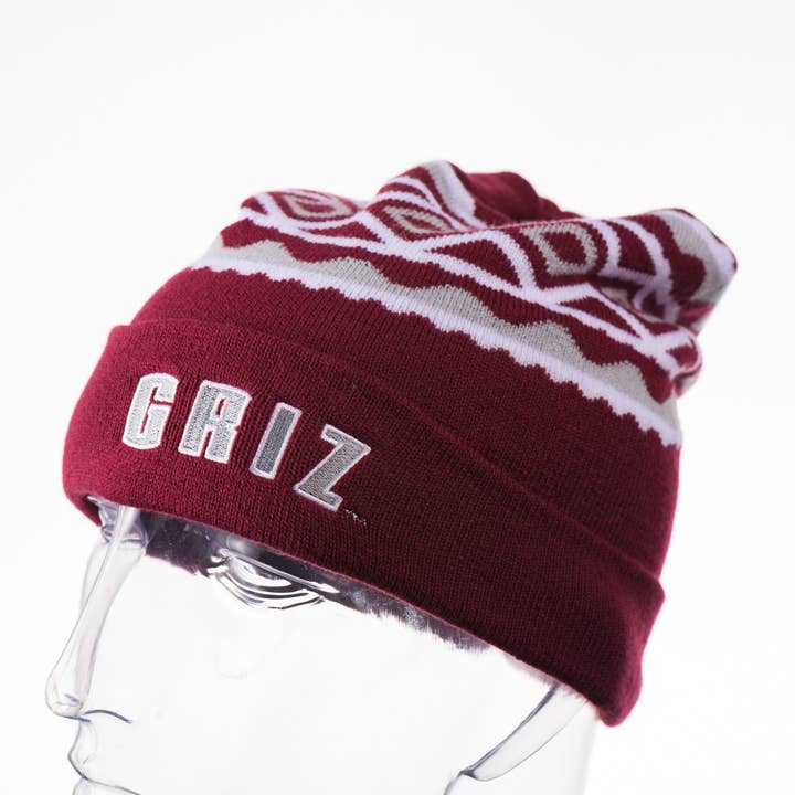Griz Block Text - USA- Made Diamond Knit Beanie for wholesale by Blue Peak Creative