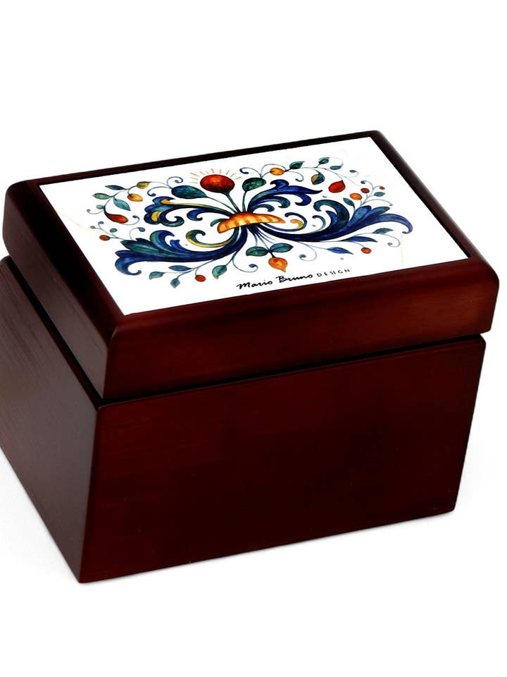 RICCO ITALIA DERUTA: TRÄLÅDA Fodrad Trälåda för Tepåsar med tryckt kakellock - Ricco Italia Deruta Design för wholesale av SublimArt