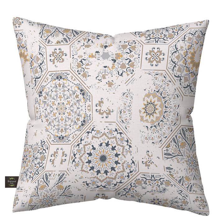 Distressed Tiles Burlap Indoor/Outdoor Pillow for wholesale by Briarwood Lane