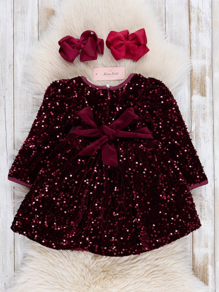 Marie Nicole Clothing - Wholesale Dress - Kids - Cranberry Sparkle Sequin Dress2