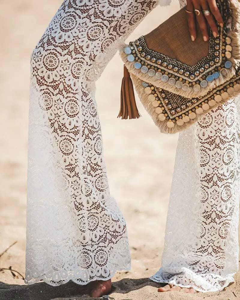 Queen Fashion – Engroshandel Strandbadekåbe – Dame – hule hæklede blondebukser med snor6