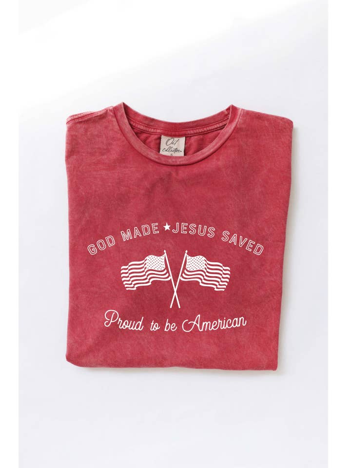 OAT COLLECTIVE - Vente T-shirt sérigraphié – femme - Haut graphique en tissu minéral délavé GOD MADE5