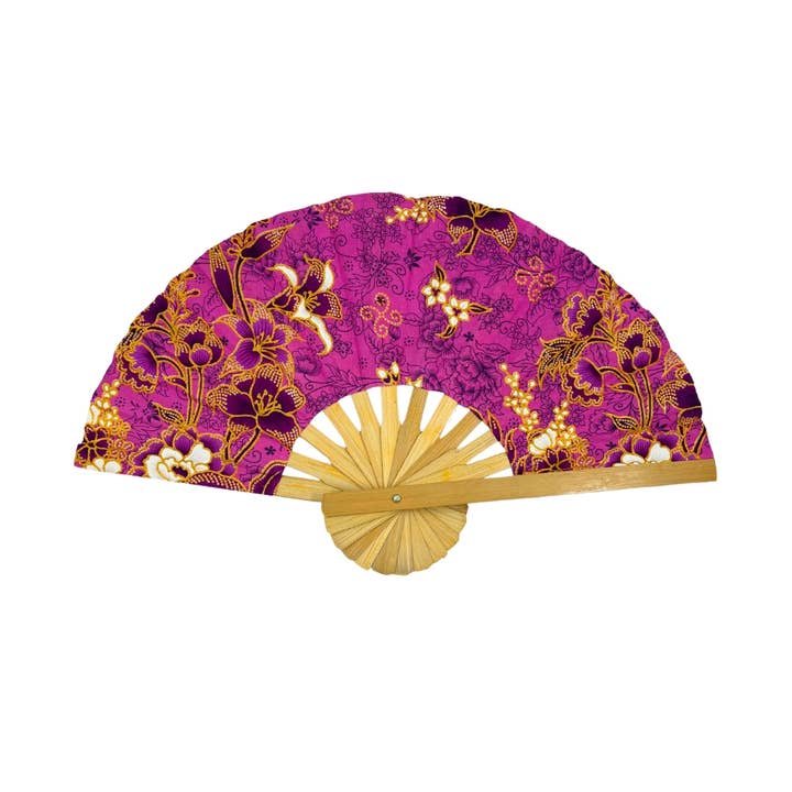 Earths Elements Wholesale - Wholesale Handheld Folding Fan - Floral Fabric Wooden Folding Fan - Assorted