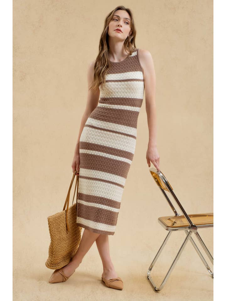 Moon River - Wholesale Dress - Women's - STRIPE SLEEVELESS CROCHET KNIT MIDI DRESS12