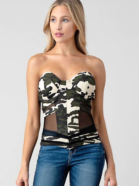 Halter Military Camo Print Corset. for wholesale by Lydia USA