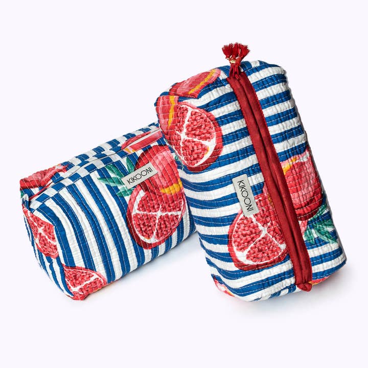 Beauty case « My Pomegranate Love » in cotone con ricamo Kantha fatto a mano per la vendita all'ingrosso da parte di kikooni