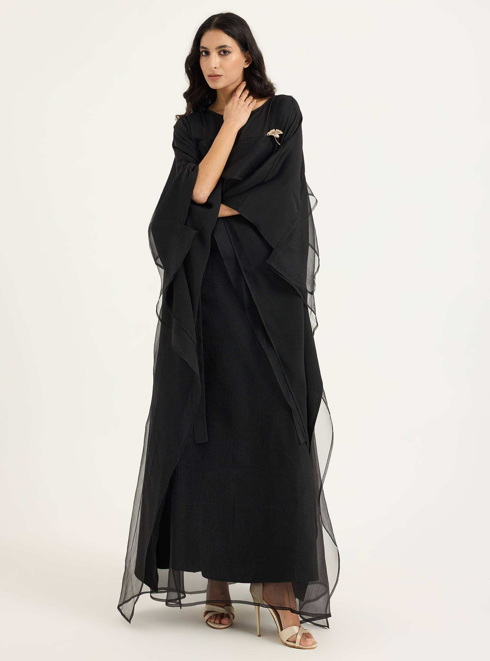 Store WF – wholesale Kaftan – Women's – Black Organza Double Layer Kaftan Dress1