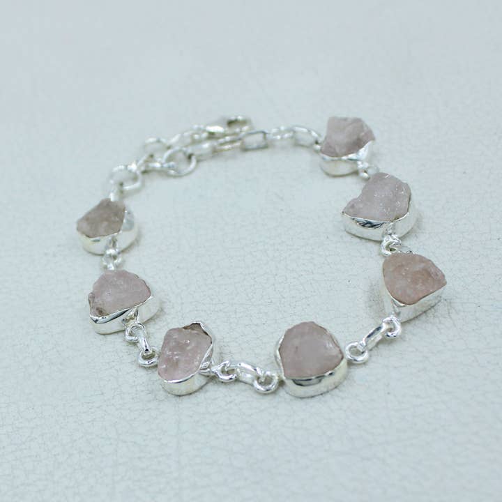Raw Rose Quartz Sterling Silver Bracelets for wholesale by Silvex Jewelry