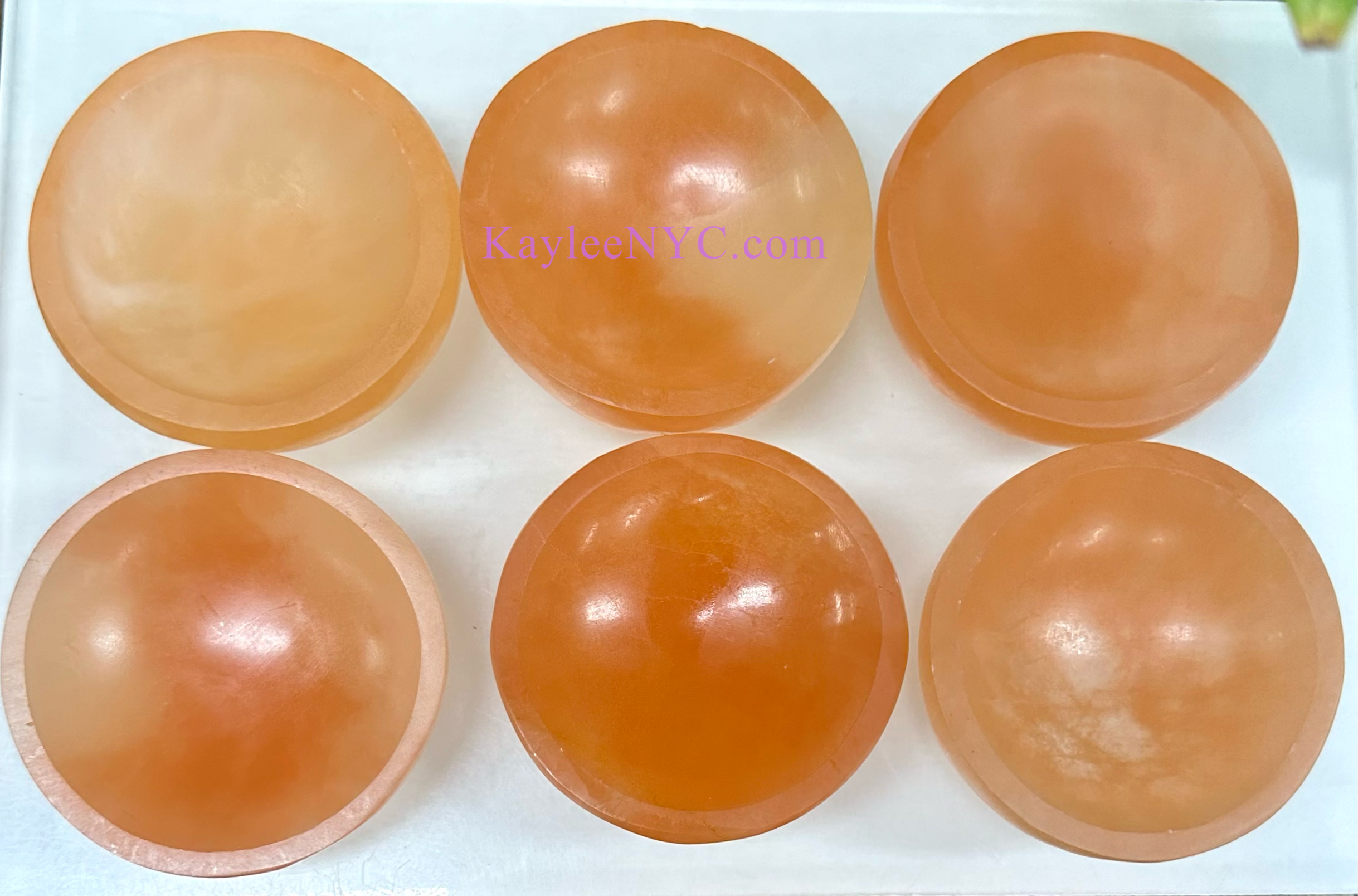 KayleeNYC - Wholesale Spiritual Stone/Crystal - Natural Peach Selenite Bowls Crystal ~8cm1