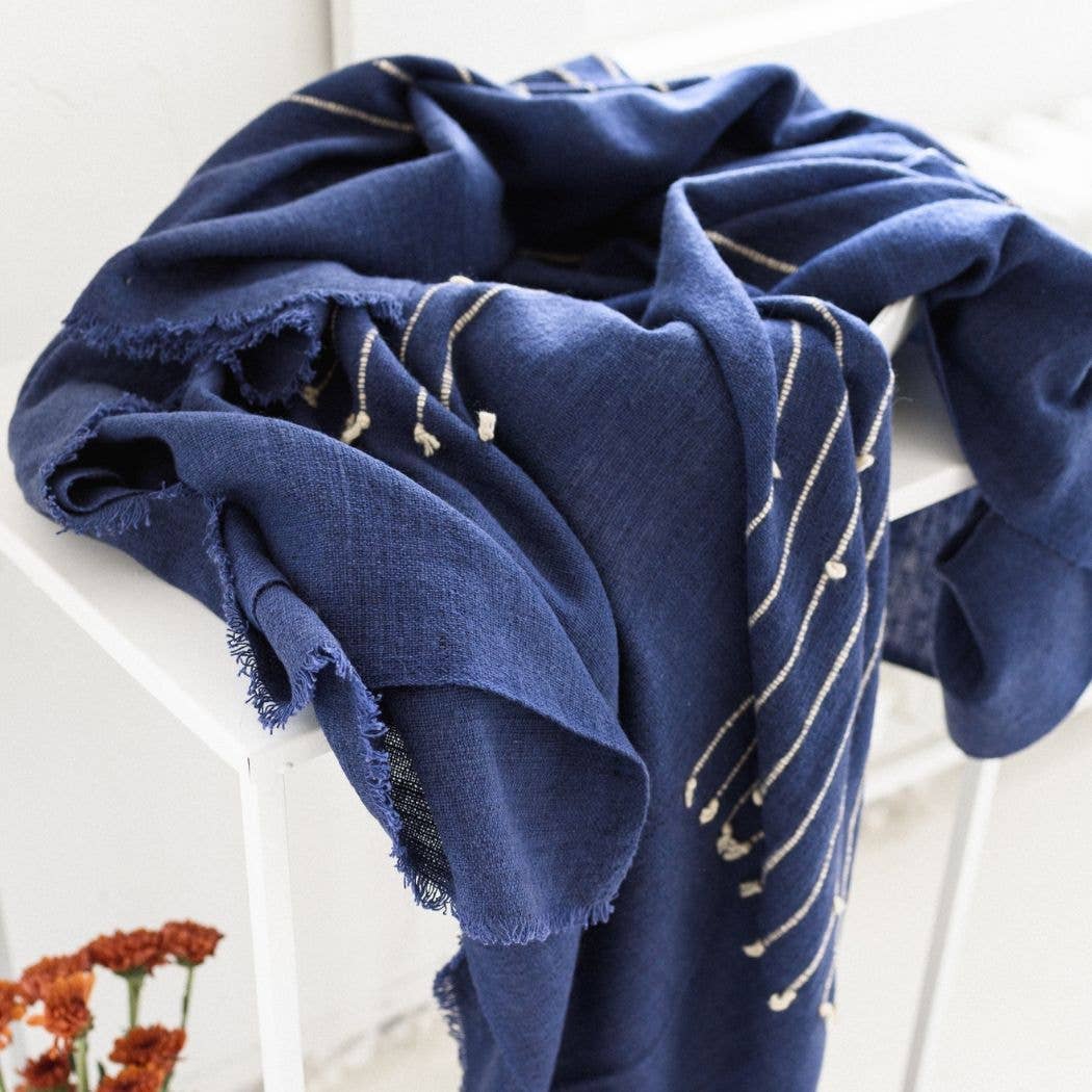 Variously - Wholesale Throw Blanket - Rosewood Indigo Hand knotted Stripes Handloom Merino Throw13