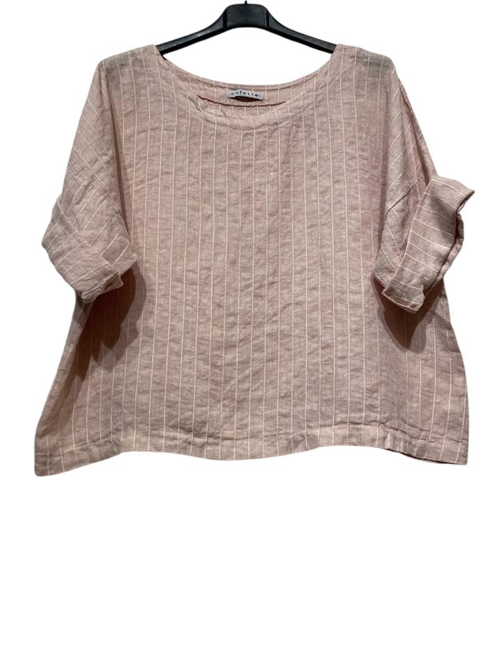 LINEN & COTTON HOUSE - Wholesale T-Shirt - Women's - 50095 STRIPED LINEN TOP WITH ROUND NECK
