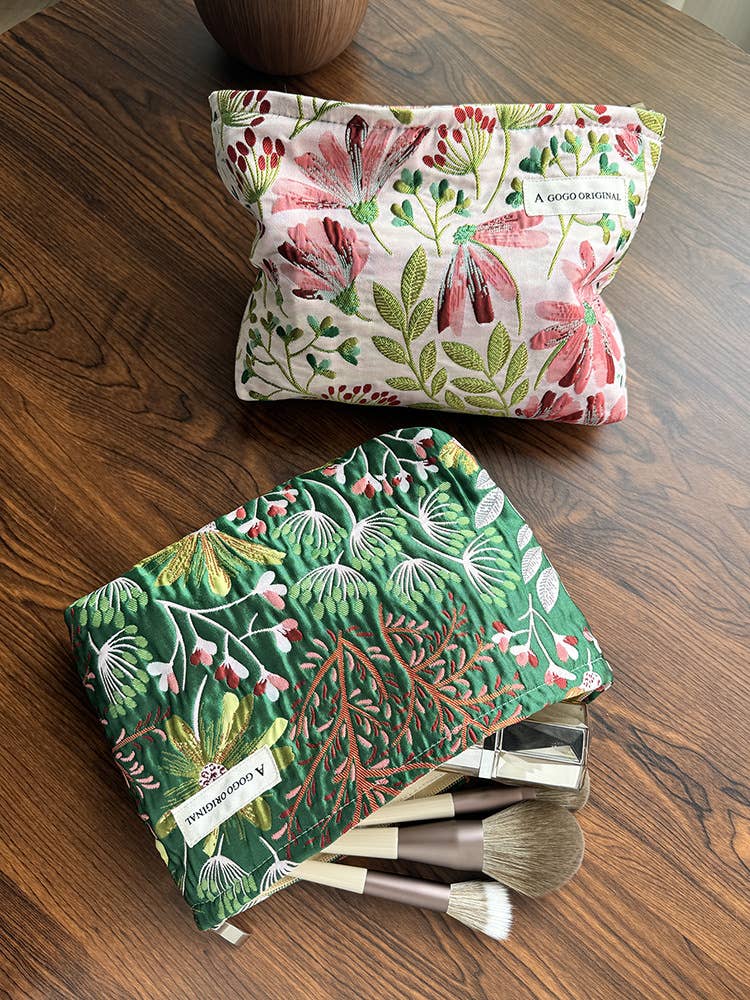 Little Trendy - Wholesale Makeup/Cosmetic Bag - Floral print Textured Cosmetic Bag travel toiletry bag 7