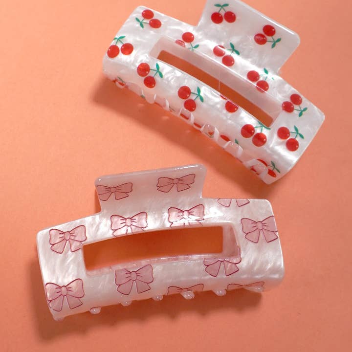 JOSSLYN by wall to wall - Wholesale Hair Clip - Women's - JUMBO CHERRY BOW RECTANGLE HAIR CLAW CLIPS | 40H824